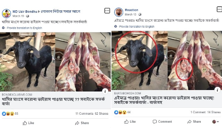 খাসির মাংসে করোনা ভাইরাস পাওয়ার ভুয়া খবর প্রচার খাসির মাংসে করোনা ভাইরাস পাওয়ার ভুয়া খবর প্রচার